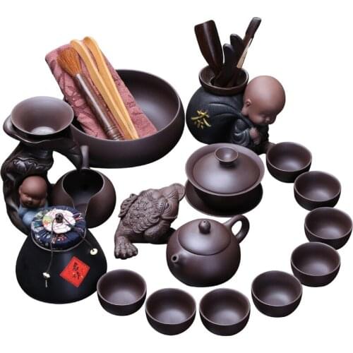 Purple Clay Tea Set Chinese Office Retro Style Full Tea CeramicTeapot Kungfu Tablewares Ceremony Bardak Seti Tea Service EI80TS