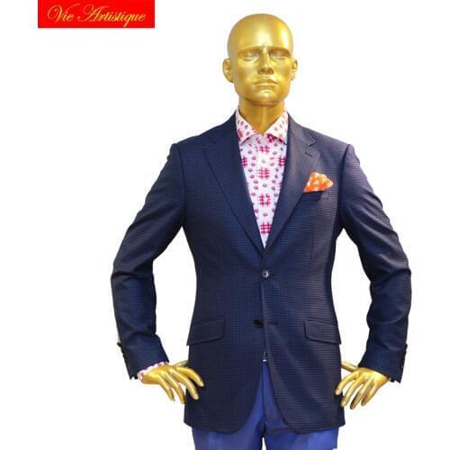 Custom tailor made Mens bespoke suits business formal wedding ware bespoke 2 piece Jacket coat pant navy plaid fine wool