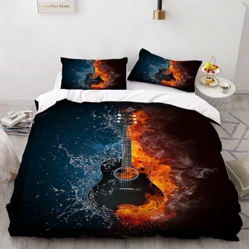 Blue And Red Compatible 3 Piece Bedding Set Guitar Music Bed Quilt Pillowcase Colorful Duvet Cover 3D Print Cover Set Kids Beds