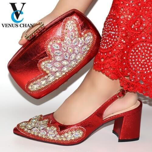 Red High Quality Italian Design Slipper Italian Shoes and Matching Bags African Shoes and Matching Bags Party Shoes and Bag Sets