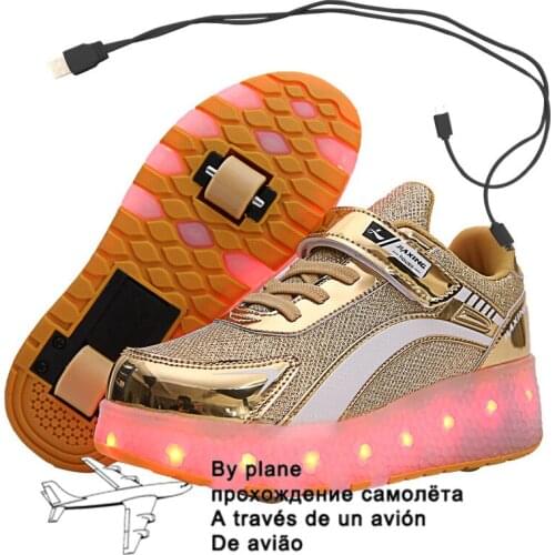 Children Two Wheels Luminous Glowing Sneakers Black Pink Red Led Light Roller Skate Shoes Kids Boys Girls USB Charging