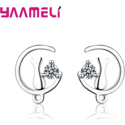 Hot Selling Simple New Style Trendy Moon Cat Loop Stud Earrings Stunnning CrystalJewelry For Women Lady Wife Beautiful Gifts