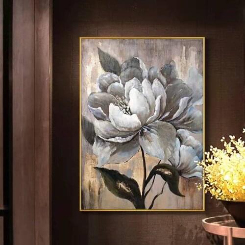 Best Art Gray Yellow Big Flower Abstract Oil Painting Canvas Handmade Painting Home Decor Oil Painting Artwork