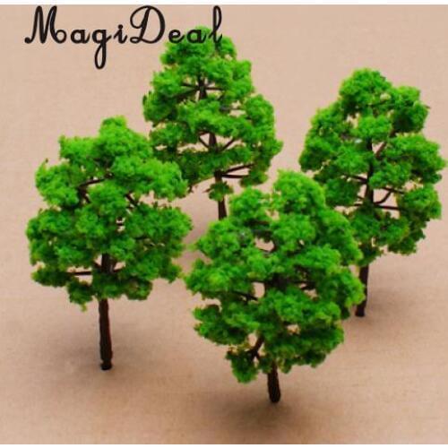 MagiDeal 10Pcs Mini Scale Model Trees Train Railway Street Plastic Trunks Green Scenery Landscape for Park Garden House Decor
