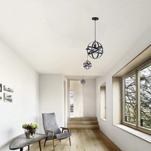 Industrial Metal Pendant Light,Rustic Chandelier Vintage Hanging Cage Globe Ceiling Light Fixture for Farmhouse Entryway Hallway