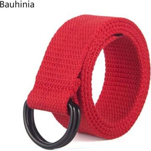 2021 Trend Casual D Ring Mens Youth Double-ring Buckle Canvas Belt Korean Style Simple All-match Jeans Belt 115cm