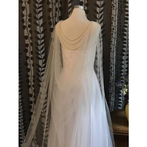 Soft Bridal Cape w/Pearls Back Jewelry Bridal Shoulder Cape wedding wrap bolero jacket capes beaded shawl hooded cape