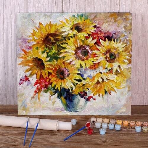 Sun Flowers DIY Paint By Numbers Set Oil Paints 50*70 Paiting By Numbers Handmade Crafts Adults Handicraft Handiwork Drawing