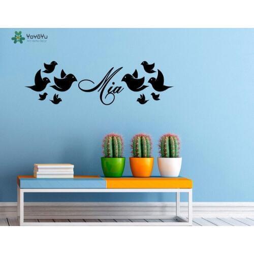 YOYOYU Wall Decal Interior Birds Pattern Kids Personalized Name Wall Sticker For Nursery Bedroom Animal Custom Name Decor SY965