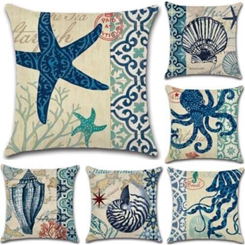 Marine Anchor Tortoise Nautical Cushion Cover Ocean Cotton Linen Throw Pillow Home Decorative Pillowcase coussin decoratif