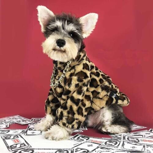 Dog clothes autumn and winter clothes leopard print warm coat thickened Teddy Schnauzer Bomei Chihuahua pet clothing