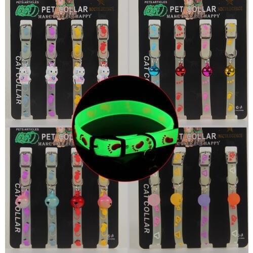 4Pcs Pet Cats Dogs Collars Illuminate Silicone Collar With Bell For Small Cat Puppy Dog Pendant Adjustable Light Pet Supplies