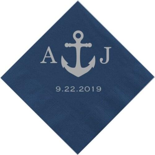 Personalised Monogrammed Nautical Anchor Wedding Napkins Rehearsal Dinner Engagement Party Custom Bar Napkins Wedding Napkins