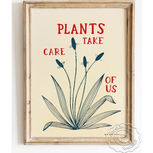Plants Take Care Of Us Poster, Phragmites Australis Wall Picture, Inspirational Quote Art Prints, Botanical Abstract Home Decor