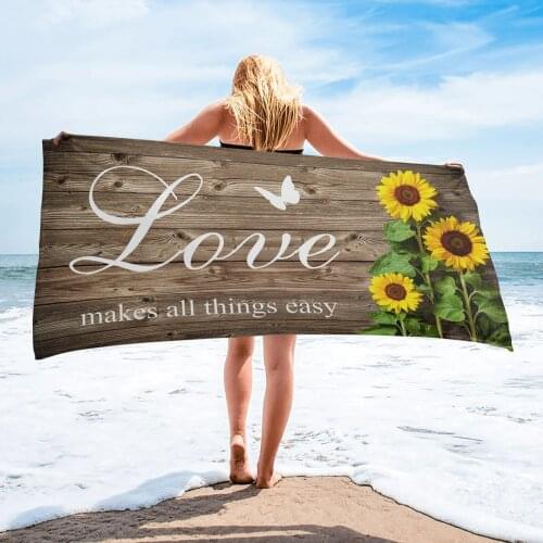 Sunflower Retro Wood Grain Positive Energy Text Beach Towel Luxury Quick-dry Microfiber Bath Towels Yoga Mat Picnic Blanket