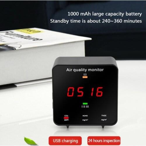 CO2, HCHO, TVOC, AQI Detector Household Air Quality Monitor Carbon Dioxide Formaldehyde Analyzer Rechargeable Portable