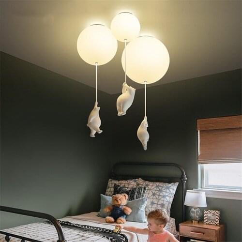 Nordic Bear Balloon Ceiling Lights Childrens Room Bedroom Boy Girl Room Modern Cartoon Lighting Study Dining Room Decor Lamps
