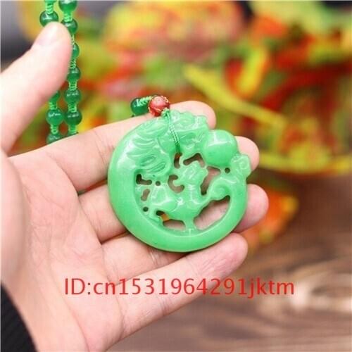 Carved Amulet Charm Jewelry Jade Necklace Hand Green Jadeite Pendant Dragon Women Double-sided for Natural Men Chinese Gifts