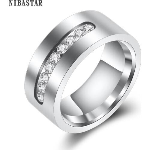 8mm 316L Stainless Steel Rings Romantic Cubic Zirconia Silver Color Wedding Band Promise Lover Finger Ring