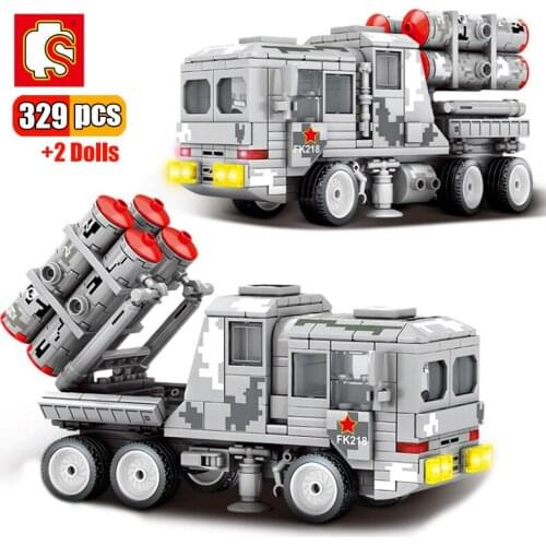 SEMBO 329Pcs WW2 China Army HQ-9 Anti-aircraft Missiles Vehicle Building Blocks Soldier Tank Armored Car Assembly Bricks Kits