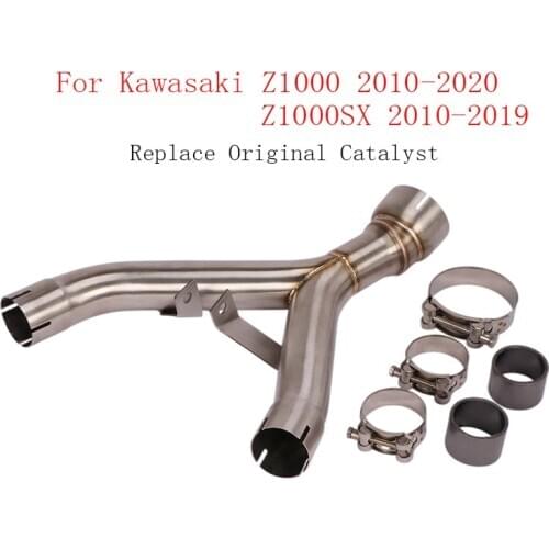 Motorcycle Exhaust System Connector Link Tube Replace Catalyst Stock Pipe Slip on 51mm Escape for Kawasaki Z1000 2010-2020