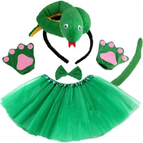 Women Teens Kids Green Snake Costume Set Tutu Skirt Ears Bow Tie Tail Tutu Skirt Fancy Costume Accessories Halloween Christmas