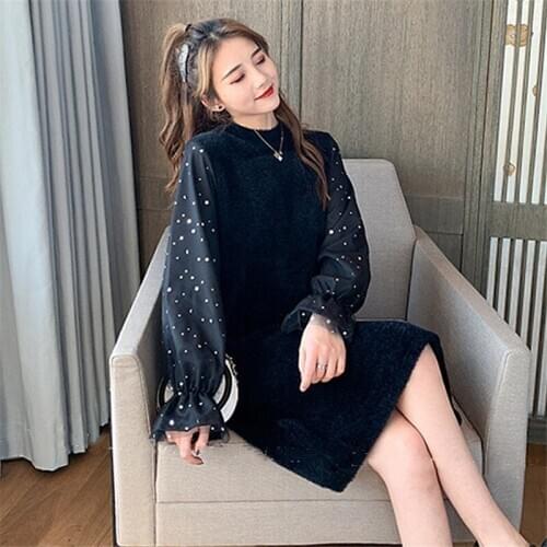 Imitation Mink Velvet Sweater Skirt Women Lazy Style Outer Wear 2020 Autumn and Winter Korean Round Neck Mid-length Base Skirt