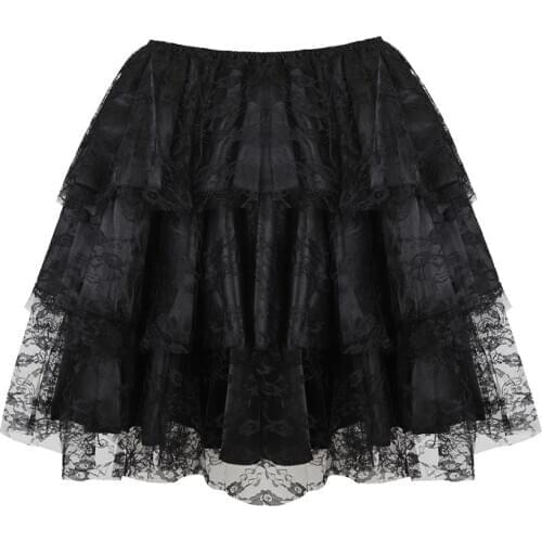 Women Multilayer Sexy Floral Lace Tulle Pleated Skirt Showgirl Party Dance Skirts Match Corset Skirt Ruffly Plus Size S-6XL