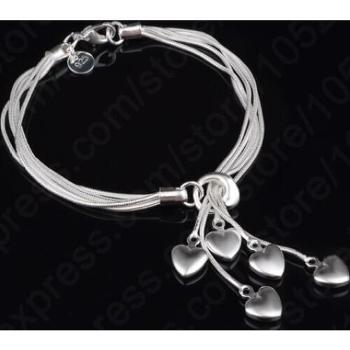 Classic 925 Sterling Silver Heart Shape Bracelets Women Charm Line Bracelets Bangles Jewelry Gift
