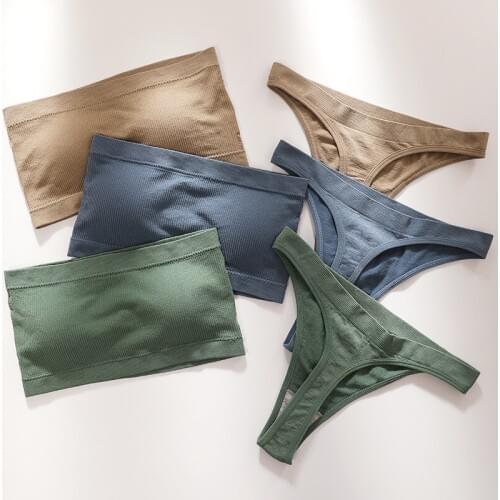 Sexy Bra And Panties Women Seamless Top Underwear Set Beach Wear Bikini Thong Strapless Bandeau Top Push Up Sexy Lingerie Set