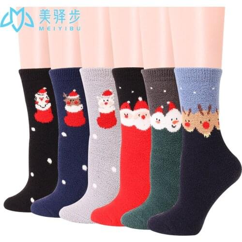 Winter Coral Velvet Warm Christmas Socks 12 PAIRS PER SET Cute Santa Claus Thick Sleep Stockings Moose Socks