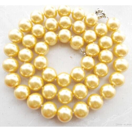 AA 10mm Gold South Sea Shell Pearl Round Beads Necklace 18
