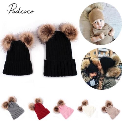 1Pcs Separate Kids Baby Boy Girl Mom Winter Knit Warm Soft Beanie Hat Hairball Cap for Adult Children Family Matching Caps Hats
