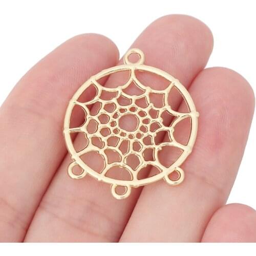 12 x Gold Color Dream Catcher Connectors Charms Pendants For DIY Necklace Earrings Jewelry Making Accessories 34x28mm