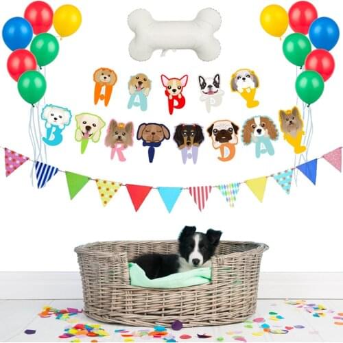 13pcs Bone Balloon Latex Balloons Pet Birthday Party Supplies Pet Dog Party Letter Happy Birthday Triangle Banners For Pets Dogs