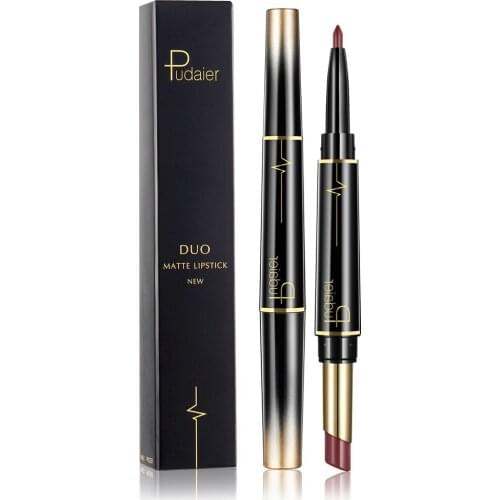 16 Colors 2 In 1 Head Matte Lipstick Lip Liner Pen Waterproof Long Lasting Pigments Cosmetic Lips Makeup Tool