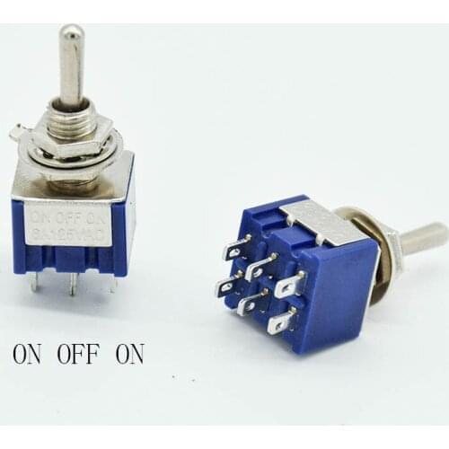 5PCS/LOT ON-OFF-ON 6 Pin 3 Position Mini Latching Toggle Switch AC 125V/6A 250V/3A SPDT MTS203 SPDT
