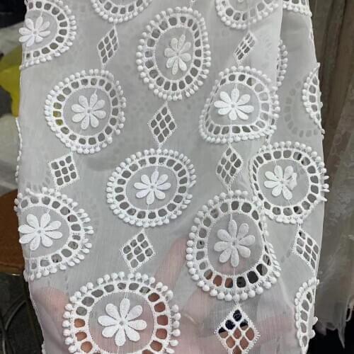 5yards/pc) high quality white color chiffon lace 3D flowers embroidered African lace fabric for making dress FZZ833