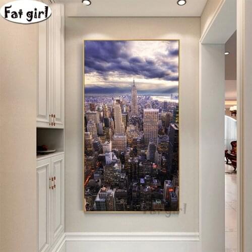 Full Square round diamond painting Bustling city pictures mosaic sale diamond Embroidery Hallway living room decor gift