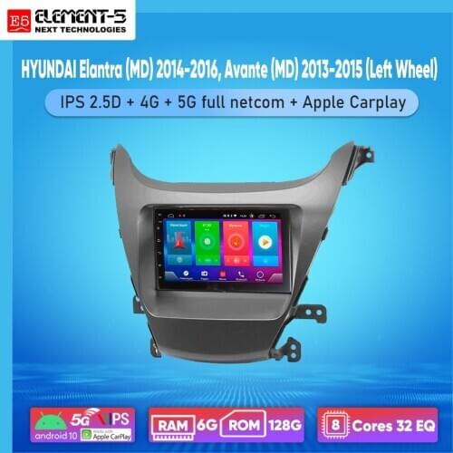 ELEMENT-5 7" 6G+128G Android 10 4G 5G NET WIFI RDS DSP Car Radio For HYUNDAI Elantra (MD) , Avante (MD) , Navigation GPS HiFi