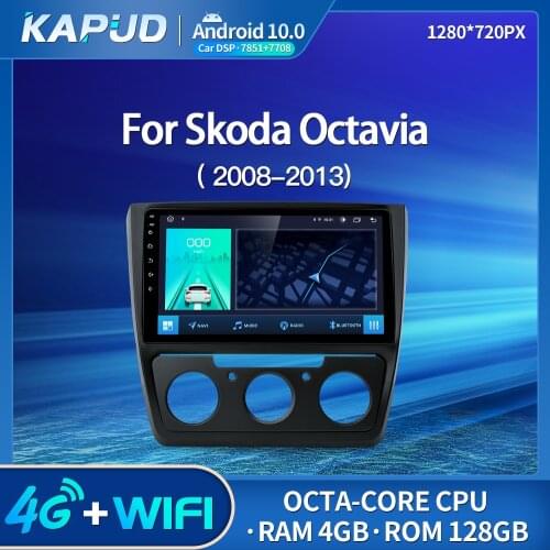 Kapud Android 10.0 Auto Radio 10" Car Player Multimedia Stereo For Skoda Octavia Skoda Yeti 5L 2008-2013 BT GPS Navigation
