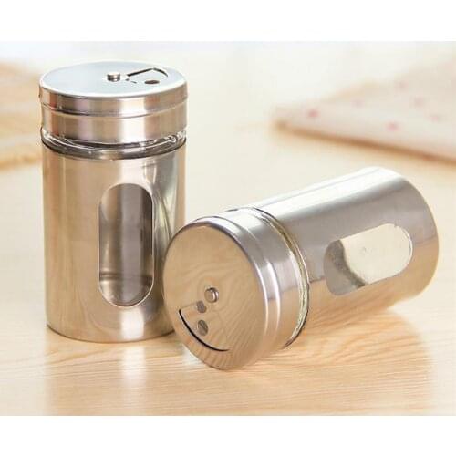 Stainless Steel Spice Jars Seasoning Cans Rotate Cover Salt Pepper Shakers Toothpick Condiment Storage Bottle Kitchen Spice Tool