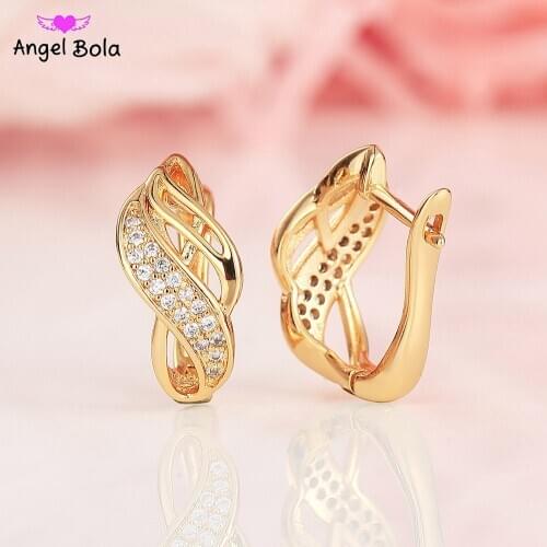 White Round Natural Zircon Drop Earring New Leaf Shape Hollow Earring 585 Gold Women Cute Fine Party Fashion Jewelry