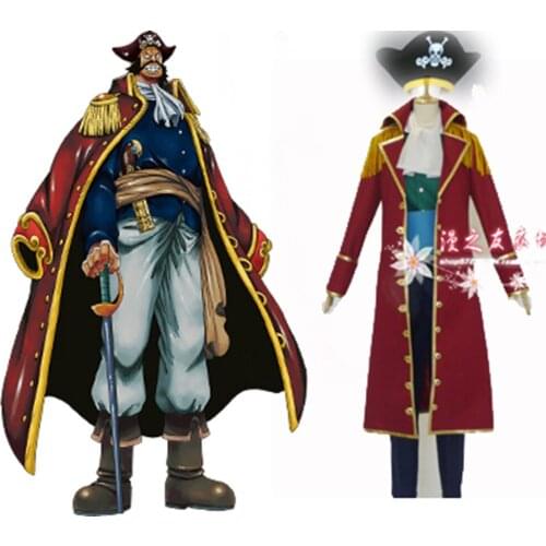 One Piece Cosplay Gol D Roger Pirate Uniform Costume set top+pant+cloak+hat 11