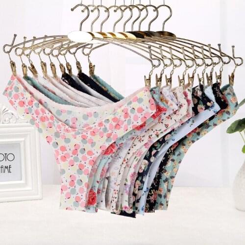 One-piece Ice Silk Seamless Women Thong Briefs High Elastic Printing G-string Ladies No Trace Underwear