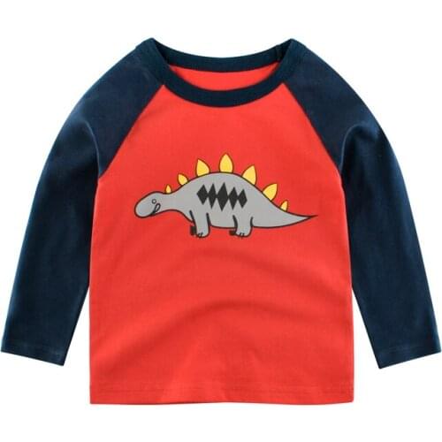 Kids T-shirts Boys Girls Long Sleeve Dinosaur Tops Children Autumn Solid Cotton Sweatshirt 2 3 4 5 6 7 8 Years Boy Girl T Shirts