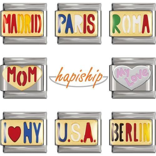 Hapiship 2020 New Original Daisy Glaze Madrid Mom Roma Paris Italian Charm Fit 9mm Bracelet Stainless Steel Jewelry Making DJ276