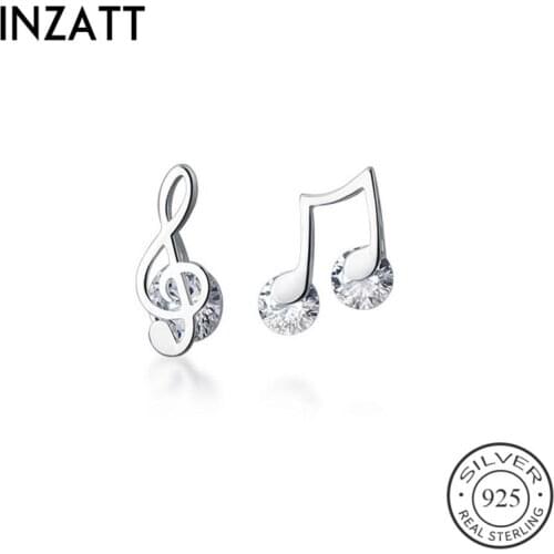 INZATT Real 925 Sterling Silver Zircon Note Stud Earrings For Fashion Women Party Punk Fine Jewelry Minimalist Accessories Gift