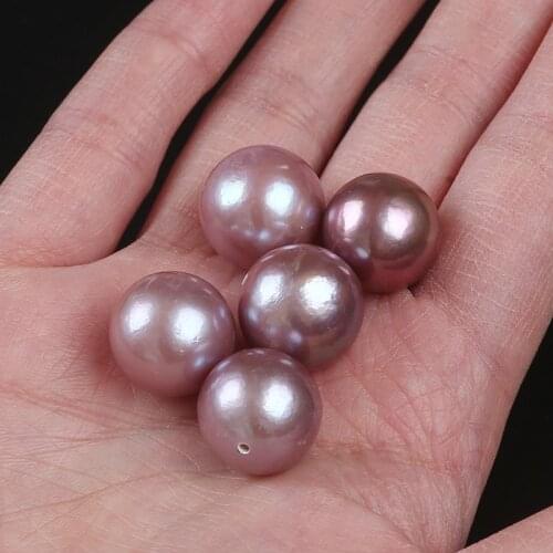 China 14-15mm Natural cultured pearl Purple Half Drilled Hole Loose Edison Pearl for jewelry