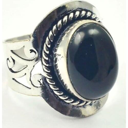 Black Onyx Ring Silver Overlay over Copper , Size: 8, R4358